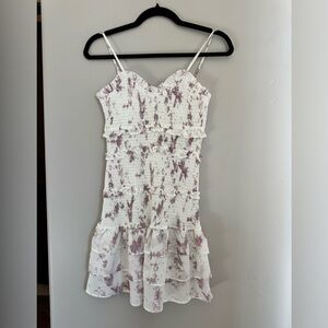 Storia Smocked Ruffle Mini Dress Lace Trim Marble Print Coquette Coquette Girl S